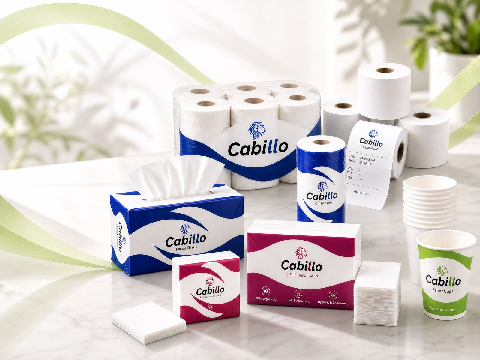 Cabillo paper and tissue products arranged for everyday use
